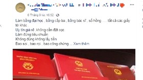 Nhiều loại bằng cấp, chứng chỉ giả được rao bán công khai trên mạng, tiếp tay cho những cán bộ muốn tiến thân bằng cách gian lận