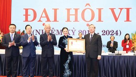 Thường trực Ban Bí thư Trung ương Đảng Trần Quốc Vượng trao Huân chương Lao động hạng nhất của Chủ tịch nước tặng tập thể Liên hiệp các tổ chức hữu nghị Việt Nam. Ảnh: TTXVN