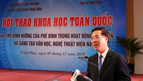Đồng chí Võ Văn Thưởng, Trưởng Ban Tuyên giáo Trung ương phát biểu tại hội thảo. Ảnh: CAND