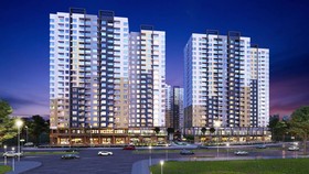 Phối cảnh dự kiến Akari City Giai đoạn 1 nhìn từ đại lộ thương mại có lộ giới 42m