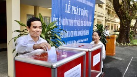 Đồng chí Trần Lưu Quang, Ủy viên Trung ương Đảng, Phó Bí thư Thường trực Thành ủy, đóng góp chương trình. Ảnh: KIỀU PHONG