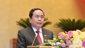 Chủ tịch Ủy ban Trung ương MTTQ Việt Nam Trần Thanh Mẫn trình bày báo cáo trước Quốc hội, sáng 20-5-2020. Ảnh: QUOCHOI