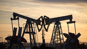 Kích bơm dầu hoạt động tại một mỏ dầu gần Almetyevsk, Tatarstan, Nga. Ảnh: Bloomberg