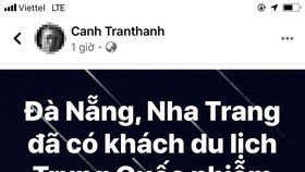 Một tài khoản facebook lan truyền thông tin Đà Nẵng, Nha Trang đã có du khách nhiễm virus Corona