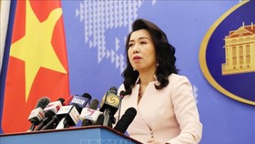 Người phát ngôn Bộ Ngoại giao Lê Thị Thu Hằng trả lời câu hỏi của phóng viên các cơ quan thông tấn, báo chí trong nước và quốc tế. Ảnh: TTXVN