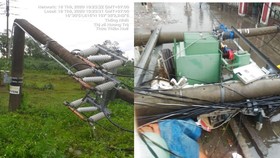 Cột điện và trạm biến áp tại Thừa Thiên - Huế bị gió bão số 5 đánh gãy 