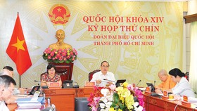 Bí thư Thành ủy TPHCM Nguyễn Thiện Nhân cùng các thành viên Đoàn đại biểu Quốc hội TPHCM dự kỳ họp thứ 9 Quốc hội khóa XIV tại điểm cầu TPHCM. Ảnh: VIỆT DŨNG