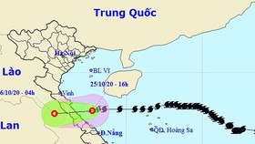 Vị trí và hướng di chuyển của áp thấp nhiệt đới. Ảnh: NCHMF