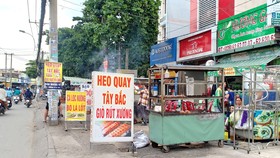 Vỉa hè đường Nguyễn Duy Trinh (quận 2) có nơi rộng cả chục mét nhưng đã bị lấn chiếm toàn bộ. Ảnh: THU HƯỜNG