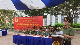 Thiếu tướng Lê Hồng Nam, Giám đốc Công an TPHCM phát biểu tại buổi lễ. Ảnh: CHÍ THẠCH