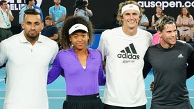 Kyrgios (trái) và Zverev, Thiem (thứ 3 và thứ 4 từ trái sang)