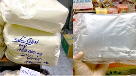 Các loại bột dùng để pha trà sữa không nhãn mác, không thương hiệu được bày bán tại nhiều khu chợ trên địa bàn TPHCM