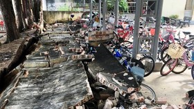 Khu vực tường đổ tại Trường tiểu học Trần Quốc Toản.