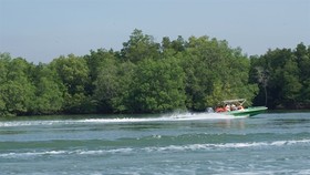 Visitors aboard a speed boat to visit Thieng Lieng Island in HCM City’s Can Gio district (Photo: VNA)