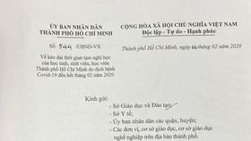 TPHCM: Kiến nghị cho học sinh, sinh viên nghỉ học đến hết tháng 3-2020