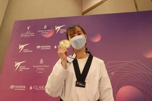 Nữ võ sĩ Trương Thị Kim Tuyền đoạt vé đến Tokyo 2020. Ảnh: Liên đoàn Taekwondo thế giới