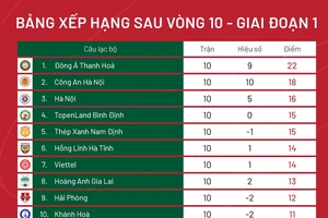 Bảng xếp hạng vòng 10 V-League 2023: Đà Nẵng rơi xuống cuối bảng