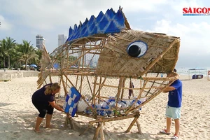 Cá Bống khổng lồ “ăn” rác thải nhựa trên bãi biển Đà Nẵng