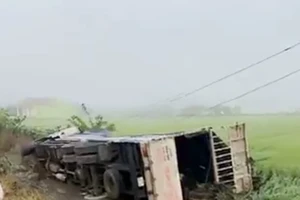 Xe tải đâm xe khách văng xuống ruộng, 1 người chết, 7 người bị thương