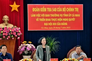 Ủy viên Bộ Chính trị, Bí thư Trung ương Đảng, Trưởng Ban Tổ chức Trung ương Trương Thị Mai tại buổi làm việc với Ban Thường vụ Tỉnh ủy Cà Mau