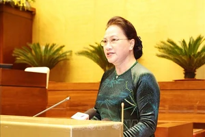  Chủ tịch Quốc hội Nguyễn Thị Kim Ngân phát biểu tại buổi gặp mặt. Ảnh: TTXVN