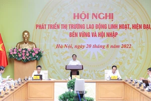 Thủ tướng Phạm Minh Chính chủ trì hội nghị “Phát triển thị trường lao động linh hoạt, hiện đại, bền vững và hội nhập”. Ảnh: VIẾT CHUNG