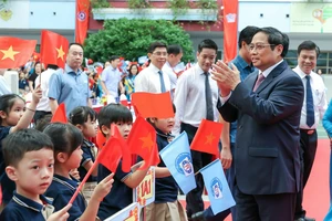 Lễ khai giảng năm học 2022-2023 tại Trường tiểu học Quan Hoa, quận Cầu Giấy, Hà Nộii. ẢNH: VIẾT CHUNG