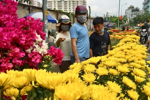 Khách lựa mua hoa kiểng chiều 10-2 tại quận Gò Vấp