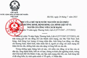 Thư của Chủ tịch nước Nguyễn Xuân Phúc nhân kỷ niệm 74 năm Ngày Thương binh - Liệt sĩ