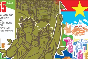 Tranh cổ động tuyên truyền 65 năm ngày mở đường Hồ Chí Minh - Ngày truyền thống bộ đội Trường Sơn (19-5-1959 - 19-5-2024)