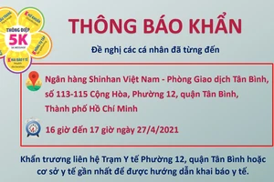 Khẩn: Tìm người từng đến phòng giao dịch Tân Bình của Ngân hàng Shinhan Việt Nam 