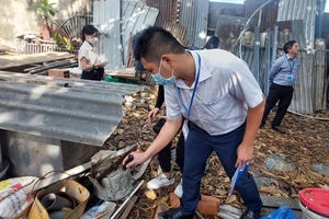 Nhân viên Trung tâm kiểm soát bệnh tật TPHCM kiểm tra công tác phòng chống sốt xuất huyết tại quận Bình Tân