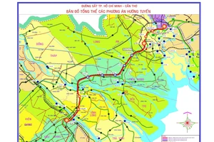 Bản đồ tổng thể các phương án hướng tuyến dự án Đường sắt TPHCM- Cần Thơ