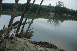Vỡ đập ngăn mặn sông Trà Bồng
