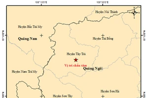 Hai trận động đất liên tiếp xảy ra ở miền núi tỉnh Quảng Ngãi