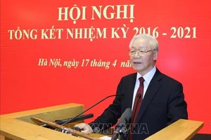 Tổng Bí thư Nguyễn Phú Trọng đến dự và phát biểu chỉ đạo hội nghị. Ảnh: TTXVN