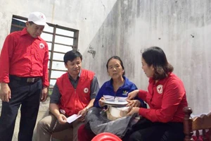Đoàn công tác của Hội Chữ thập đỏ và tặng quà hỗ trợ một gia đình ở Quảng Bình