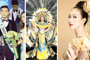 Siêu mẫu Hữu Long, Kiko Chan, Hà Thu (từ trái qua phải) đại diện Việt Nam tham dự các cuộc thi sắc đẹp thế giới năm 2017