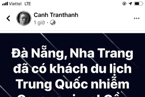 Một tài khoản facebook lan truyền thông tin Đà Nẵng, Nha Trang đã có du khách nhiễm virus Corona