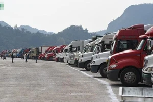 Hàng dài xe container chở nông sản ùn ứ tại cửa khẩu Tân Thanh. Ảnh minh họa: VOV
