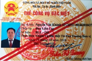 Thẻ "Công vụ đặc biệt" mang tên Nguyễn Văn Khánh.