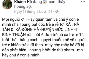 Nội dung sai sự thật được đăng tải trên tài khoản facebook có tên "Khánh Hà".