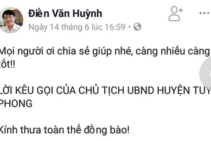 Chủ tịch huyện Tuy Phong đăng facebook kêu gọi người dân không tiếp tay cho kẻ xấu
