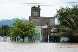 Nhiều nhà dân ở xã Tân Hải, huyện Ninh Hải bị ngập sâu trong nước.
