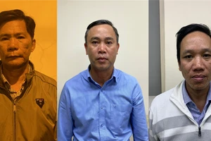 Các bị can bị khởi tố, bắt tạm giam (từ trái qua phải): Đặng Hoài Nhân, Nguyễn Thanh Cho, Lê Nam Hưng