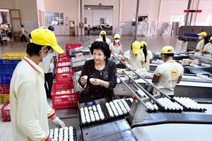 Bà Phạm Thị Huân tại xưởng sản xuất Công ty Ba Huân