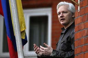 Julian Assange tại Đại sứ quán Ecuador ở London (Anh) . Ảnh tư liệu: AFP/TTXVN