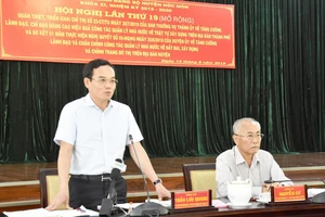 Phó Bí thư Thường trực Thành ủy TPHCM Trần Lưu Quang phát biểu tại hội nghị ở huyện Hóc Môn