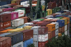 Hàng hóa được xếp tại cảng ở Dortmund, miền Tây Đức. Ảnh: AFP/TTXVN