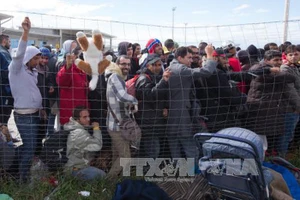 Người di cư chờ tới Đức tại khu vực cửa khẩu Hegyeshalom, khu vực biên giới Áo-Hungary . Ảnh: THX/TTXVN